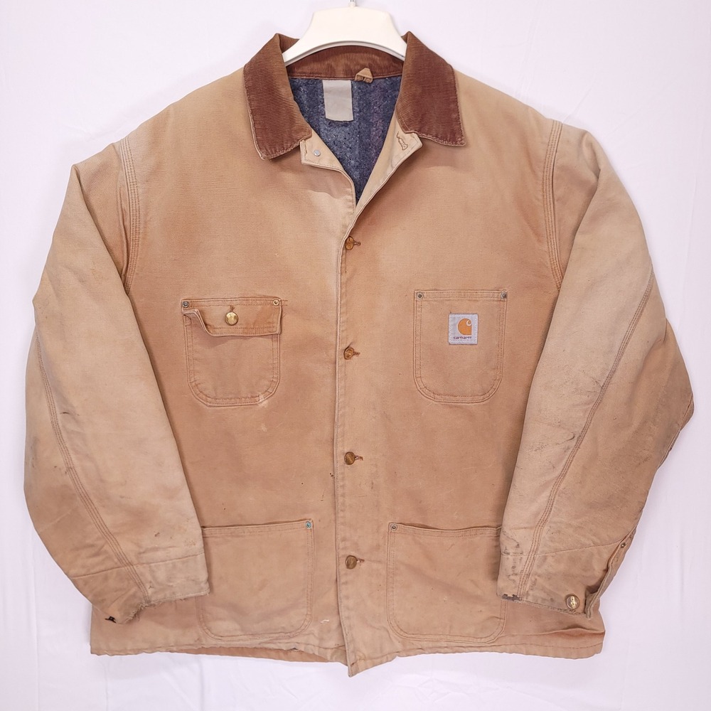 Vintage Carhartt Chore Coat Brown Blanket Lined Duck Canvas Jacket 2XL